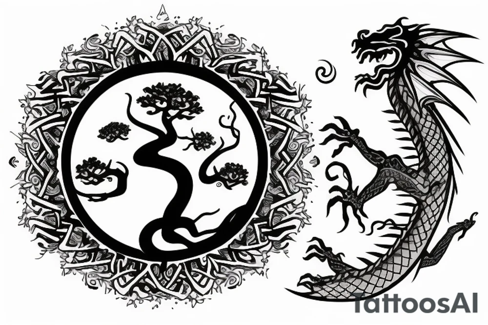 Dragon with tree of life tattoo idea