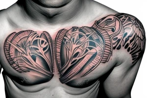 Anatomical chest tattoo with bones, heart, and muscles tattoo idea
