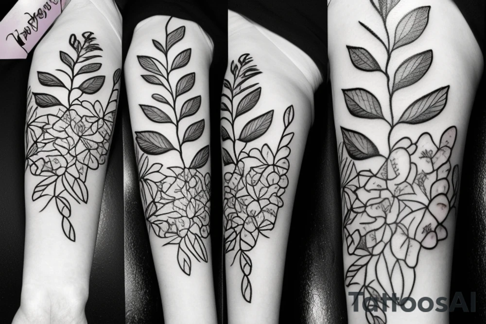 lilac flower with leaves tattoo idea