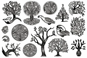 Tree of life with birds and tortoises tattoo idea