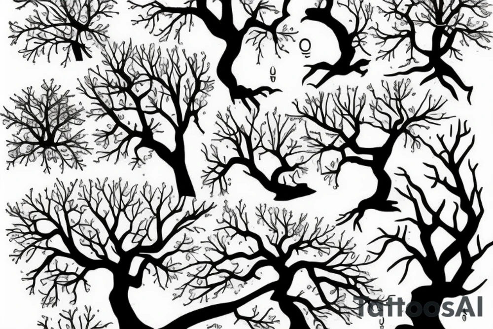 Trees and birds vines tattoo idea