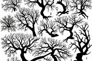 Trees and birds vines tattoo idea