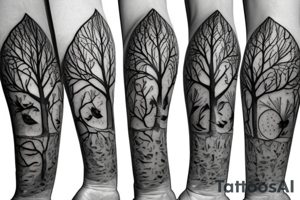Trees and birds vines tattoo idea