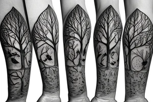 Trees and birds vines tattoo idea