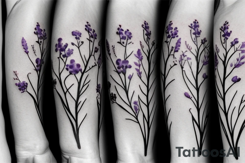 one small bunch of lilac flowers on a branch tattoo idea