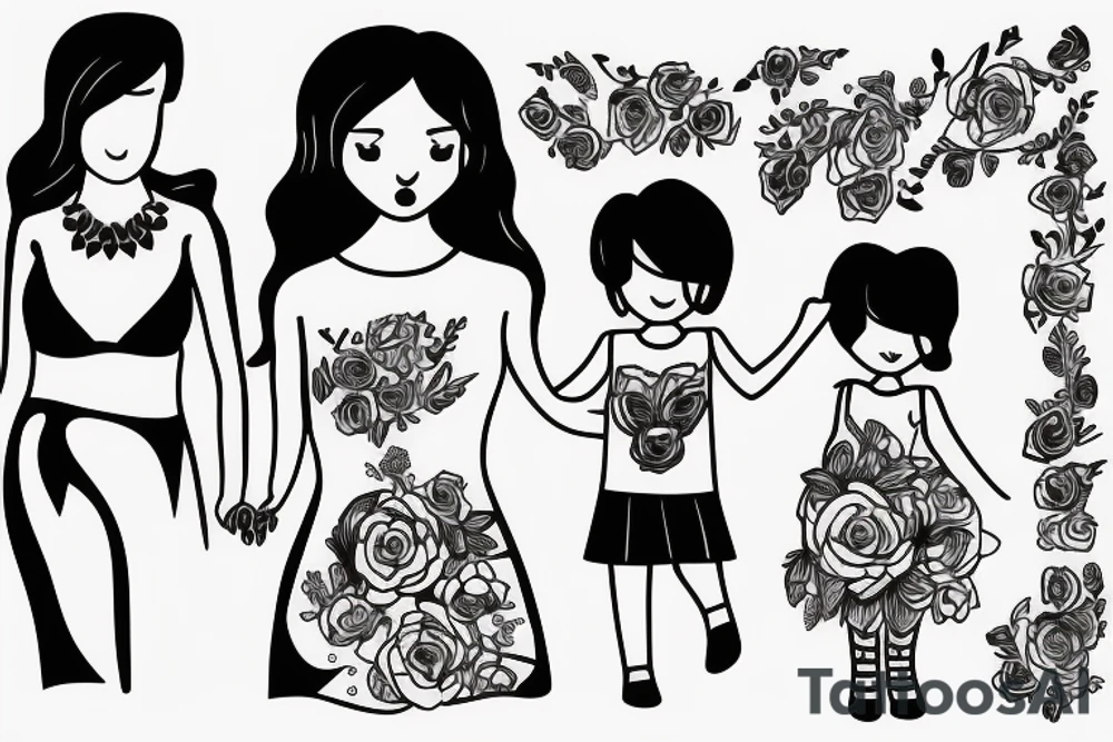 Mom and daughter walking down road tattoo idea