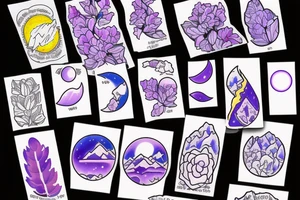 make a flash sheet with a lilac, a sun, a moon, a mountain and the chicago flag tattoo idea