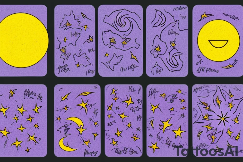 make a flash sheet with a lilac, a sun, a moon, a mountain and the chicago flag tattoo idea