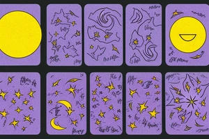 make a flash sheet with a lilac, a sun, a moon, a mountain and the chicago flag tattoo idea