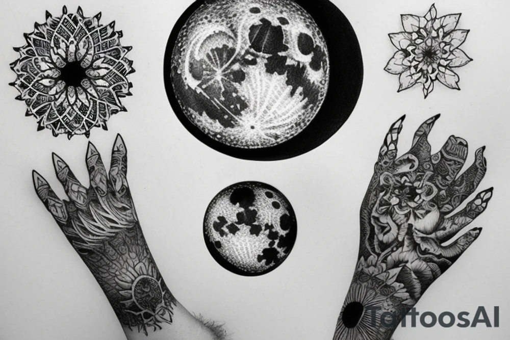 realistic full moon drawing tattoo idea