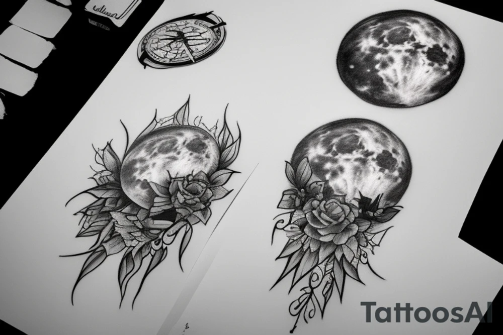 realistic full moon drawing tattoo idea