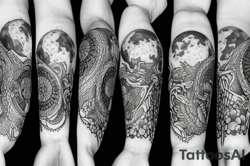realistic full moon drawing tattoo idea
