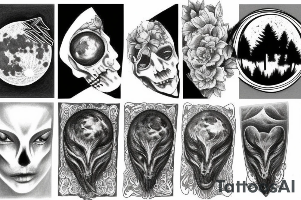 realistic full moon drawing tattoo idea