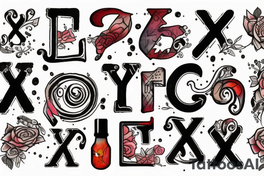 thin letter X with blood tattoo idea