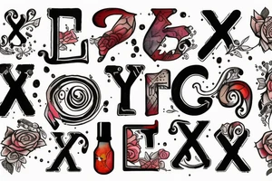thin letter X with blood tattoo idea
