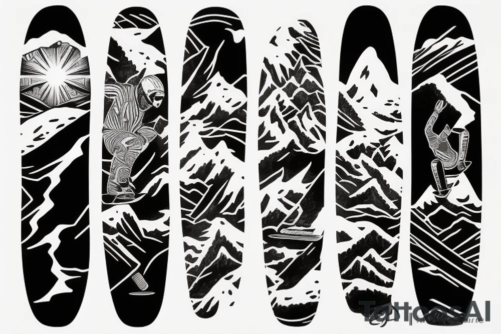 snowboard freeride in powder conditions as a fine line tattoo tattoo idea