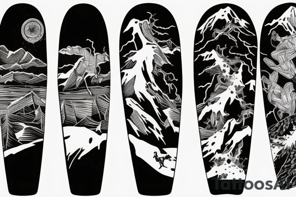 snowboard freeride in powder conditions as a fine line tattoo tattoo idea