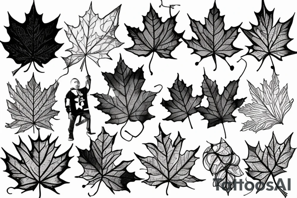 boy holding maple leaf tattoo idea