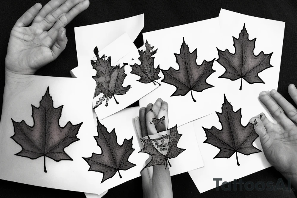 boy holding maple leaf tattoo idea