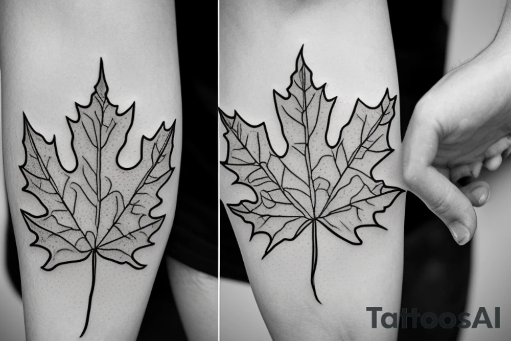 boy holding maple leaf tattoo idea