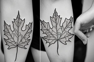 boy holding maple leaf tattoo idea