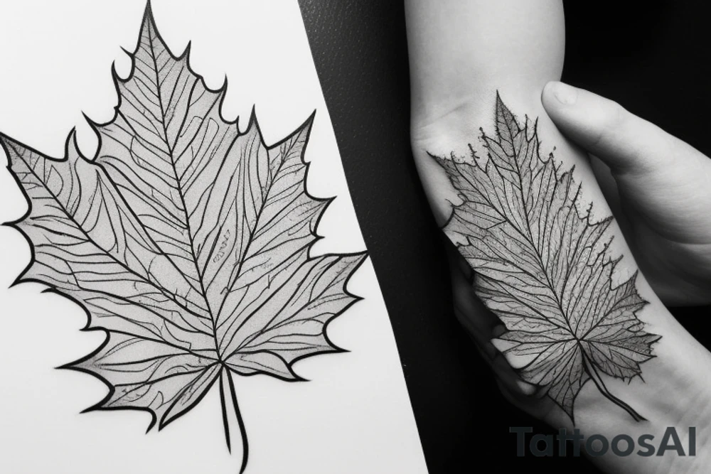 boy holding maple leaf tattoo idea