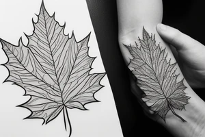 boy holding maple leaf tattoo idea
