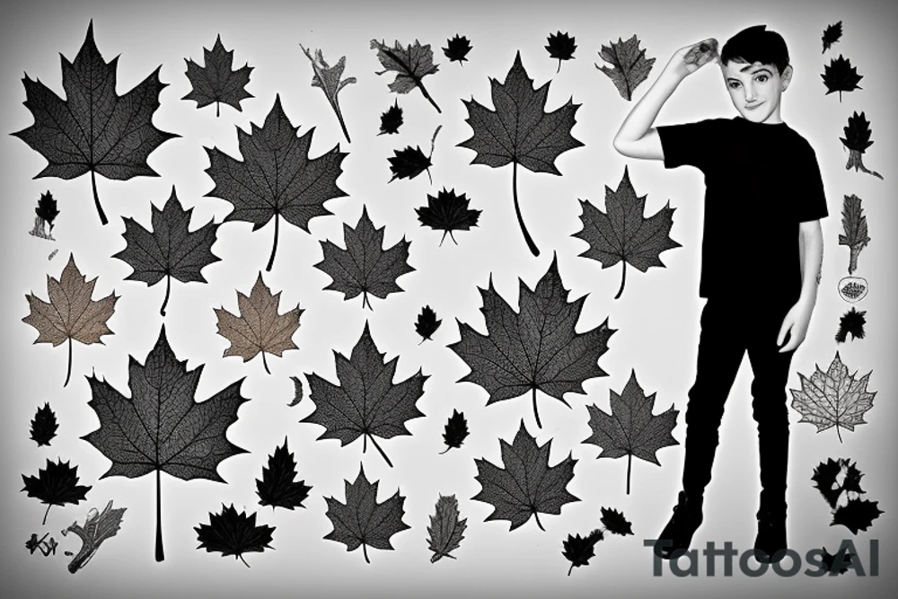 boy holding maple leaf tattoo idea