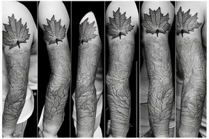 boy holding maple leaf tattoo idea