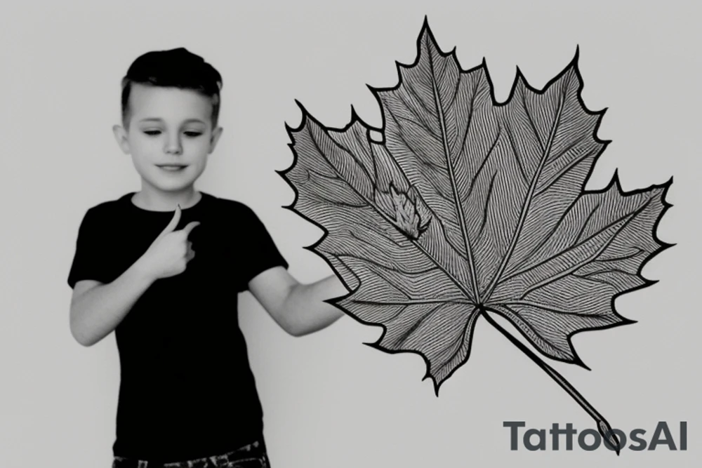 boy holding maple leaf tattoo idea