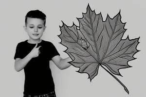 boy holding maple leaf tattoo idea