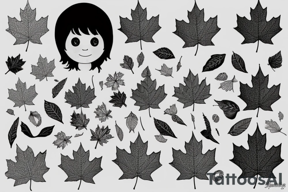 boy holding maple leaf tattoo idea