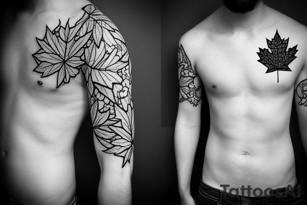 boy holding maple leaf tattoo idea