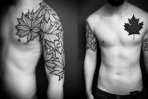 boy holding maple leaf tattoo idea