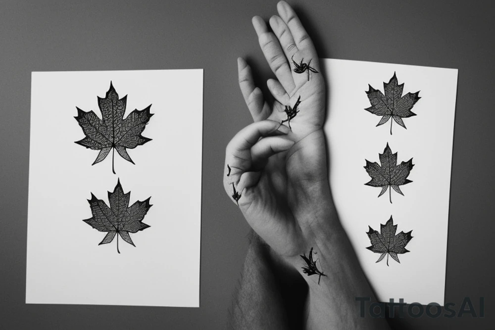 boy holding maple leaf tattoo idea