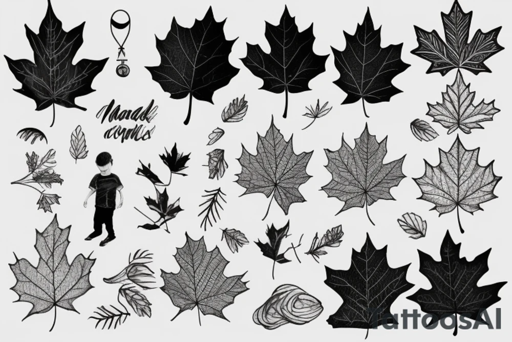 boy holding maple leaf tattoo idea