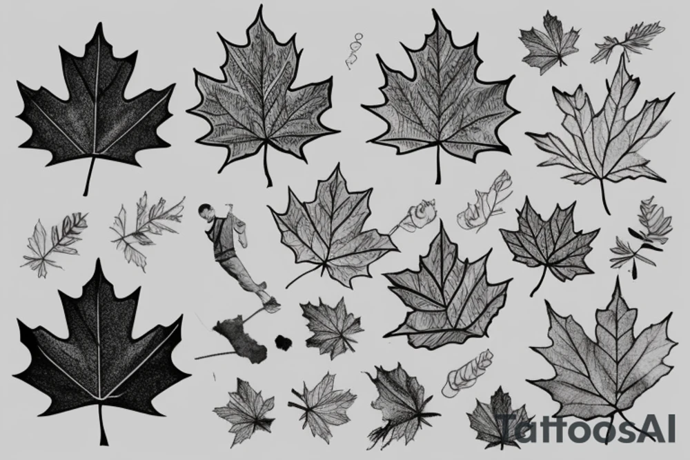 boy holding maple leaf tattoo idea