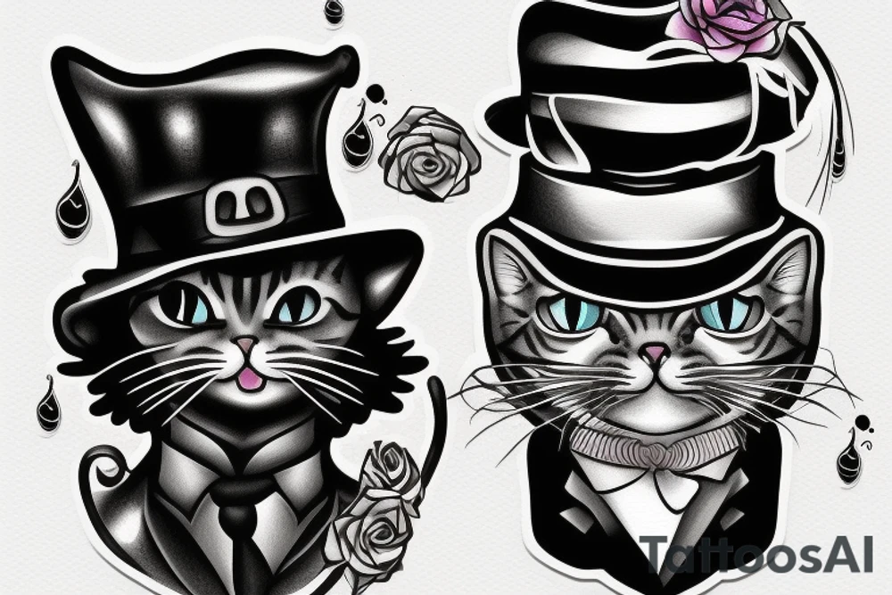 A cat with a mafia hat on tattoo idea