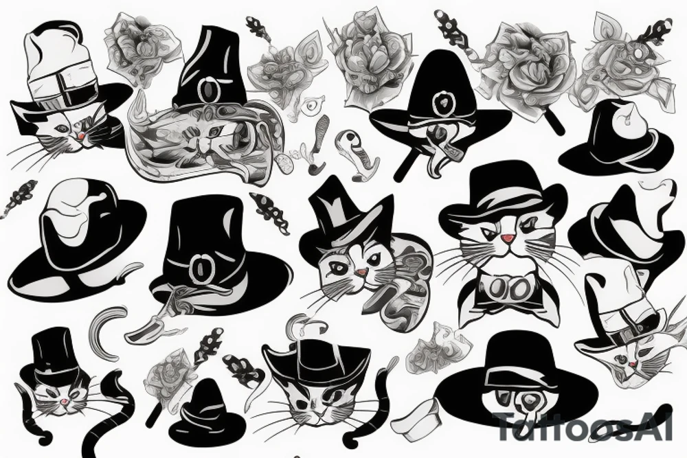 A cat with a mafia hat on tattoo idea