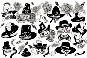 A cat with a mafia hat on tattoo idea