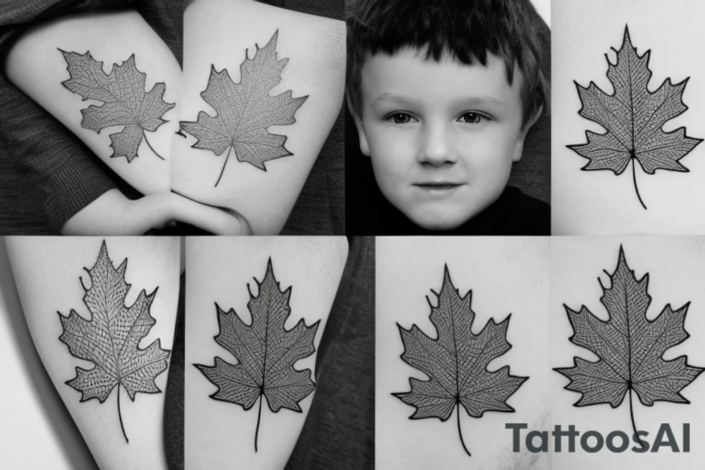 little boy holding maple leaf tattoo idea