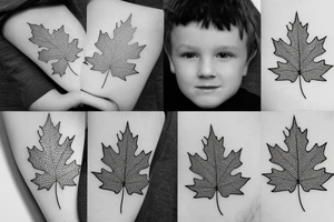 little boy holding maple leaf tattoo idea