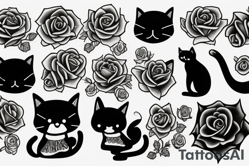 Cat with roses tattoo idea