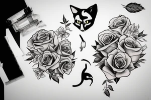 Cat with roses tattoo idea