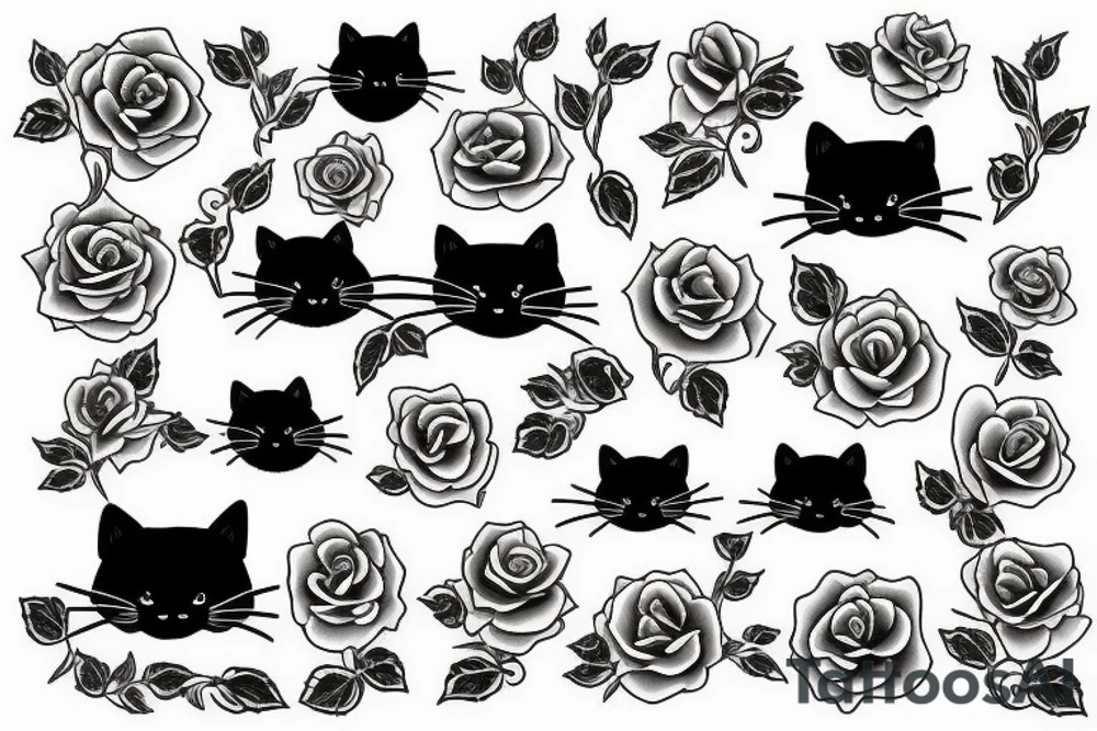 Cat with roses tattoo idea