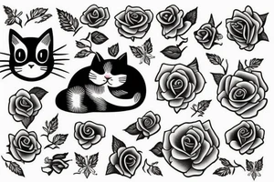 Cat with roses tattoo idea