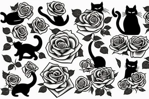 Cat with roses design flat tattoo idea