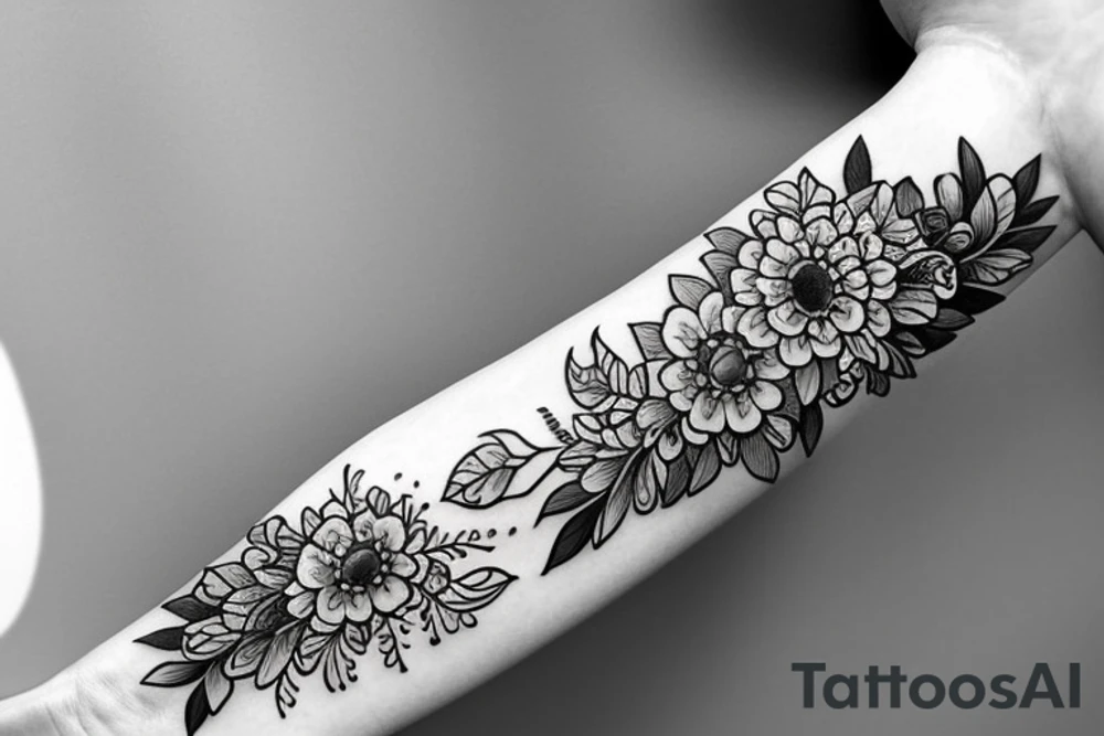 Full sleeve jewelry with florals tattoo idea