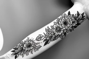 Full sleeve jewelry with florals tattoo idea