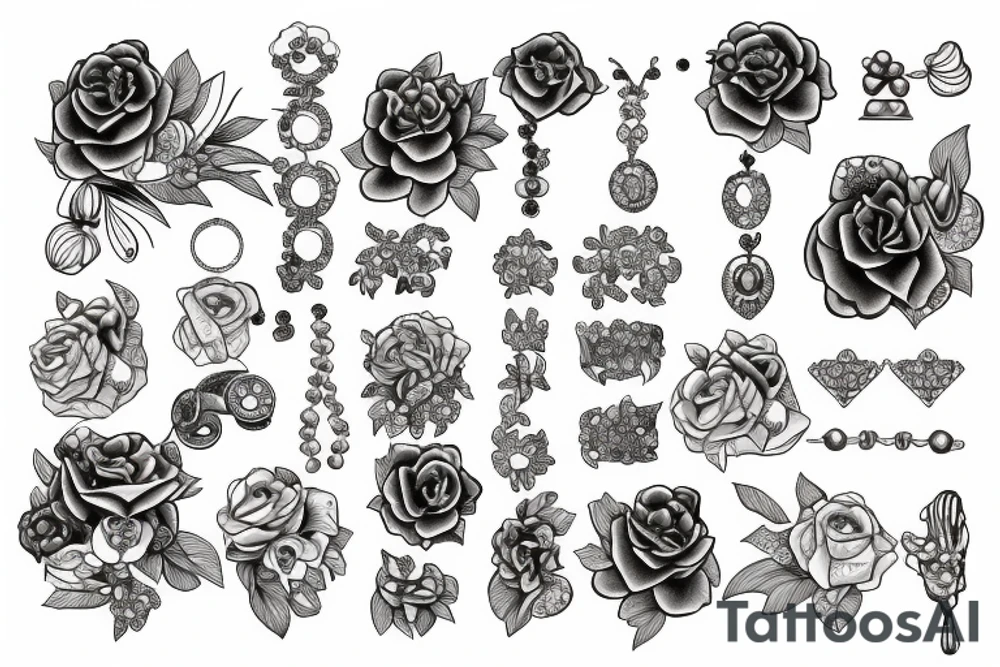 Full jewelry with florals tattoo idea
